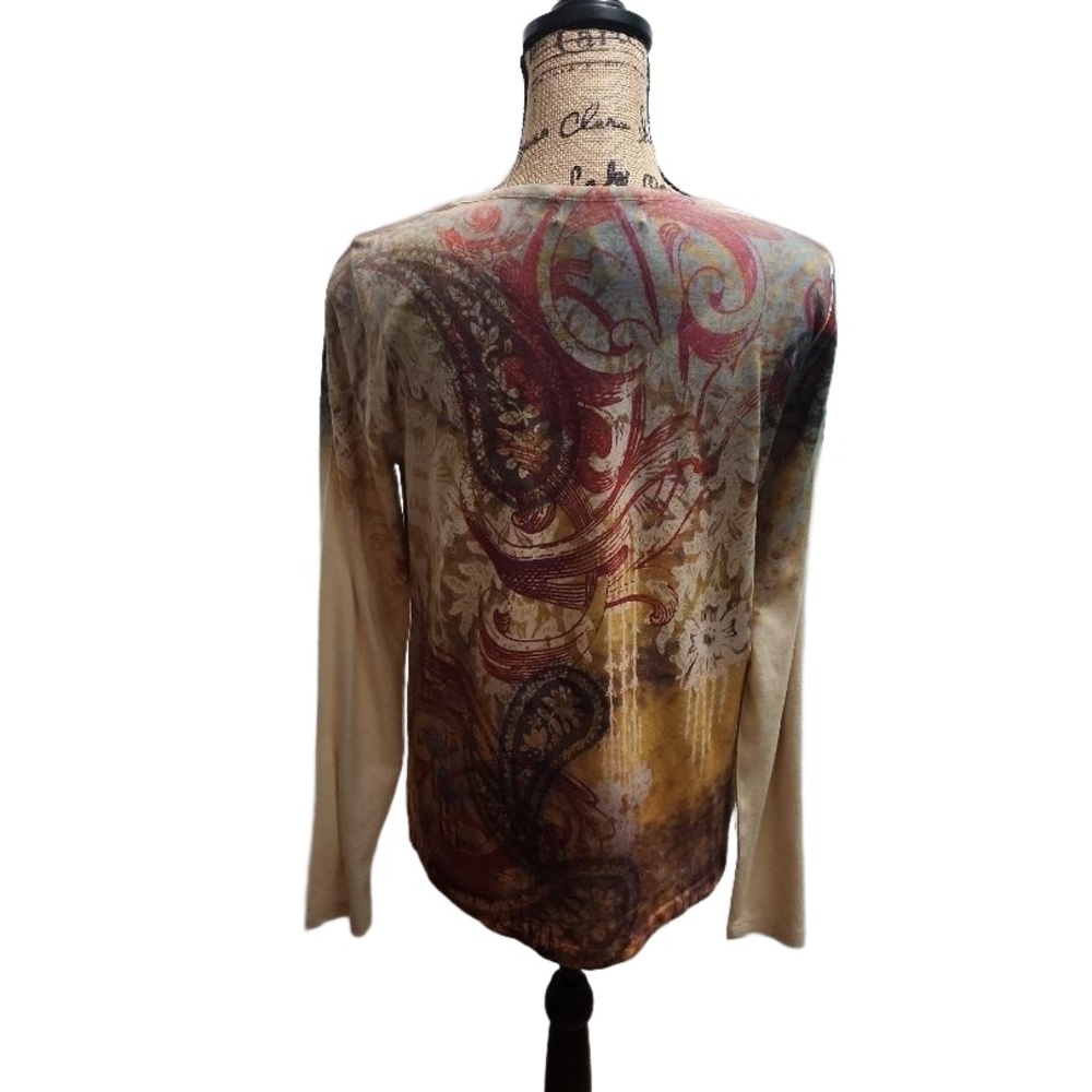 Appropriate Behavior Womens V-Neck Blouse M Multi Abstract Rhinestone - Picture 5 of 7